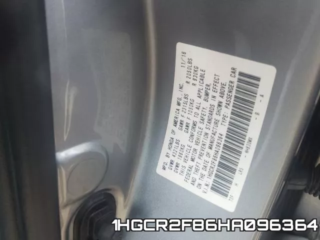 1HGCR2F86HA096364 фото 2