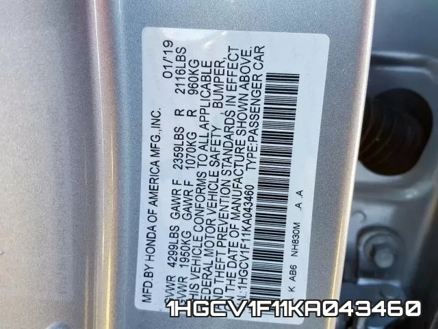 1HGCV1F11KA043460 фото 2