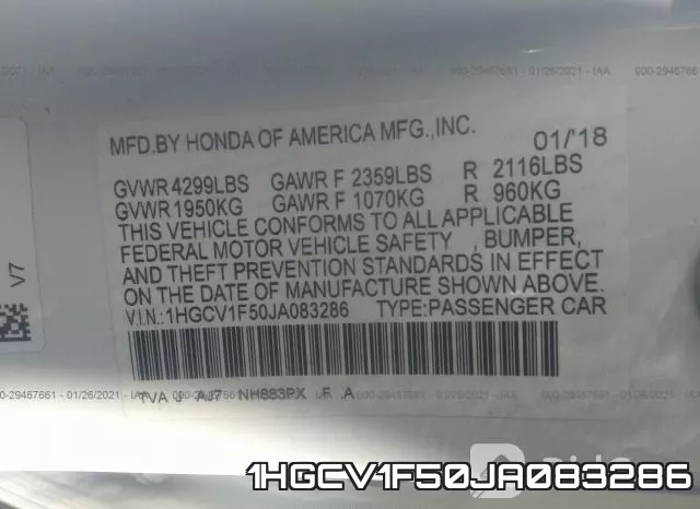 1HGCV1F50JA083286 фото 9
