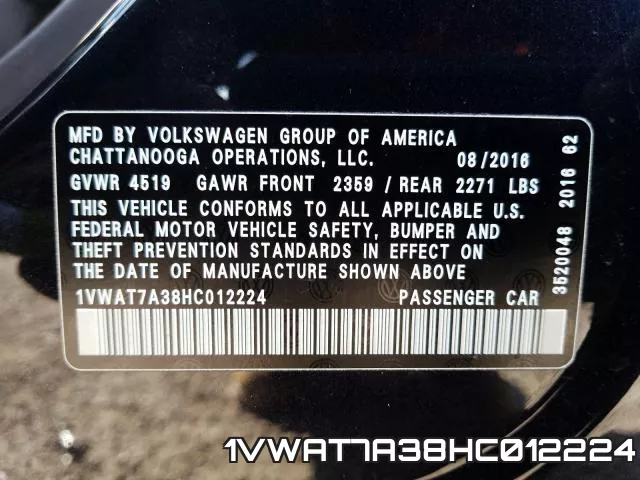 1VWAT7A38HC012224 фото 2