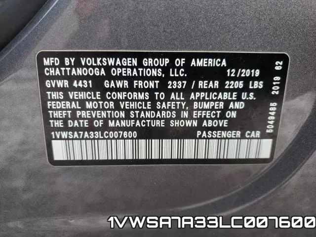 1VWSA7A33LC007600 фото 2