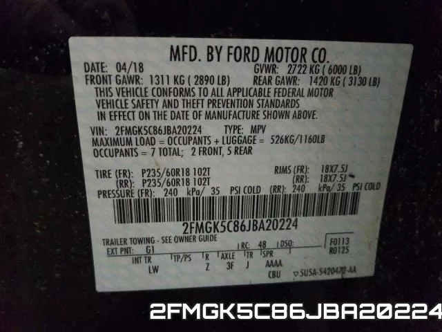 2FMGK5C86JBA20224 фото 2