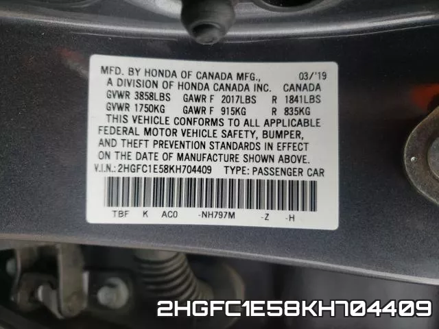 2HGFC1E58KH704409 фото 2