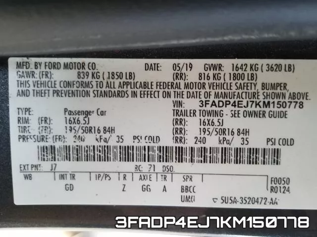 3FADP4EJ7KM150778 фото 2