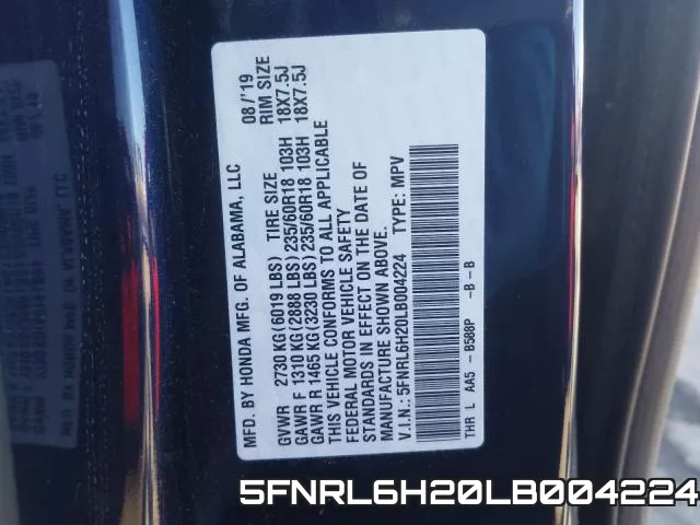 5FNRL6H20LB004224 фото 2
