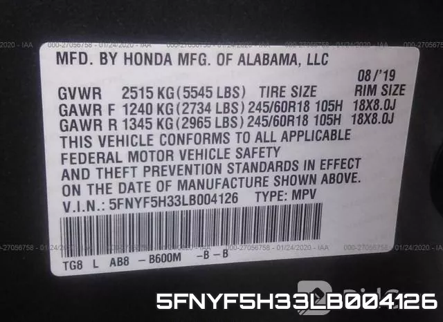 5FNYF5H33LB004126 фото 10