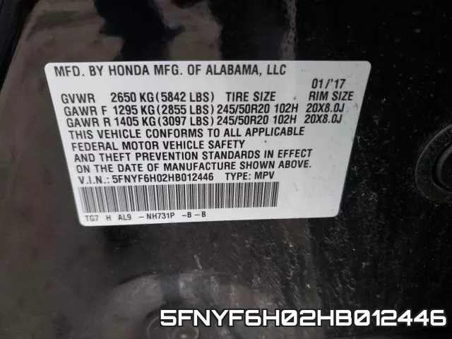 5FNYF6H02HB012446 фото 2