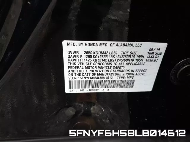 5FNYF6H58LB014612 фото 2