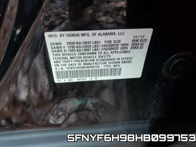 5FNYF6H98HB099753 фото 2
