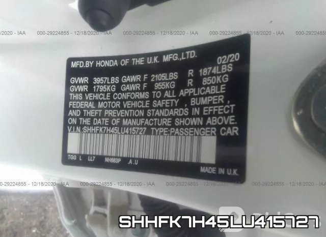 SHHFK7H45LU415727 фото 10