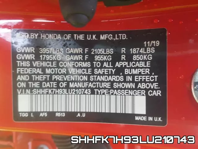 SHHFK7H93LU210743 фото 2