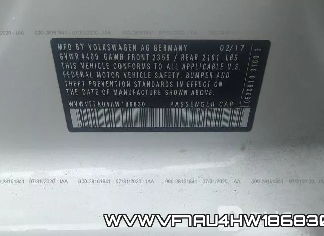 WVWVF7AU4HW186830 фото 10
