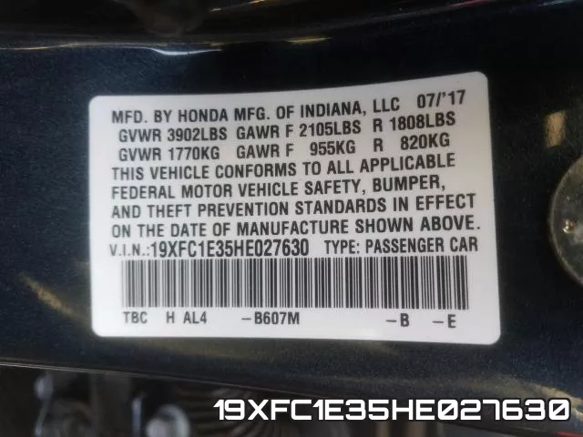 19XFC1E35HE027630 фото 2
