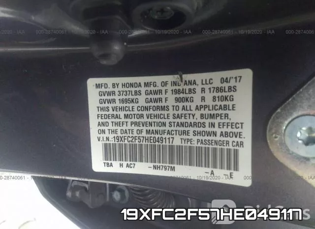 19XFC2F57HE049117 фото 10