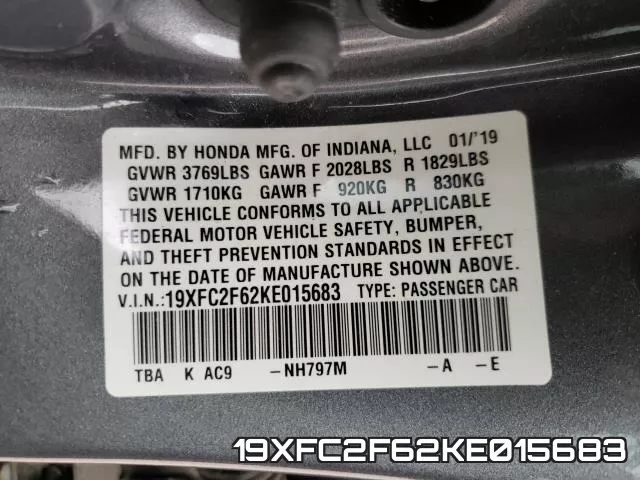 19XFC2F62KE015683 фото 2