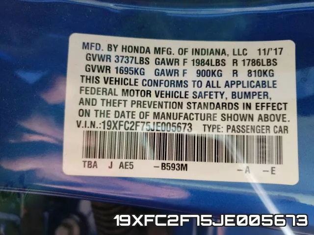 19XFC2F75JE005673 фото 2