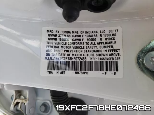 19XFC2F78HE072486 фото 2