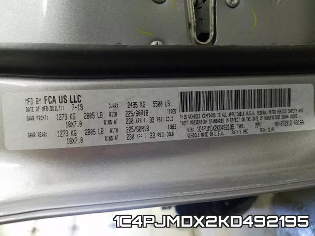 1C4PJMDX2KD492195 фото 2