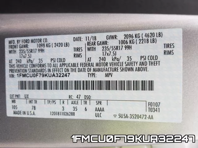 1FMCU0F79KUA32247 фото 2