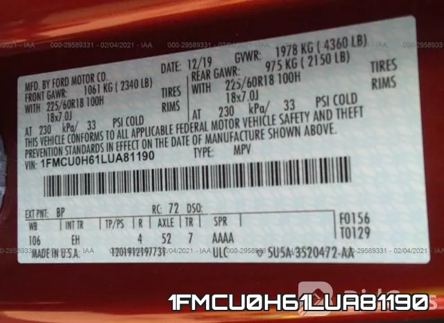 1FMCU0H61LUA81190 фото 10