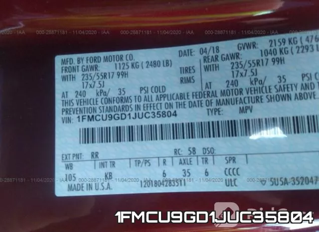 1FMCU9GD1JUC35804 фото 10