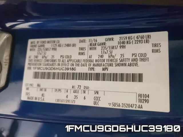 1FMCU9GD6HUC39180 фото 2