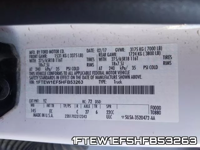 1FTEW1EF5HFB53263 фото 2