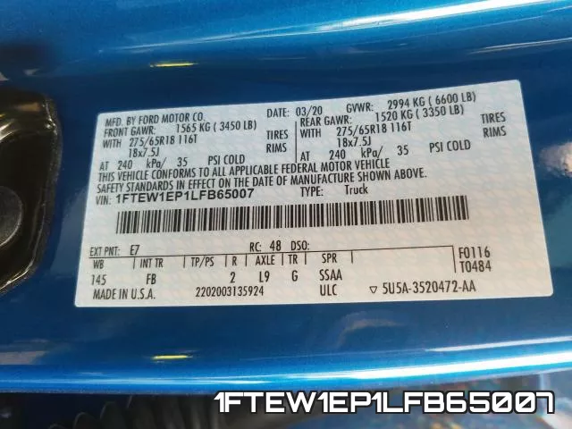 1FTEW1EP1LFB65007 фото 2
