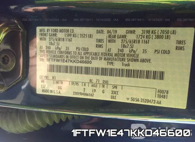 1FTFW1E47KKD46600 фото 9