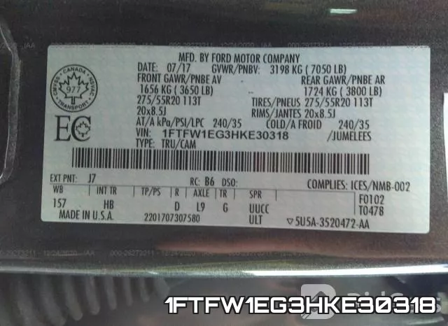 1FTFW1EG3HKE30318 фото 9