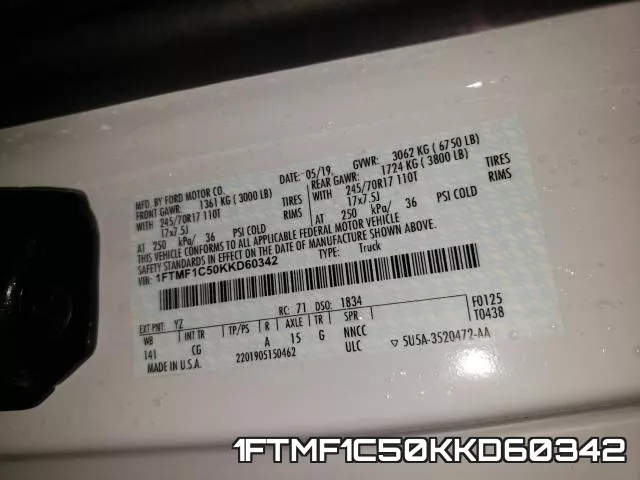 1FTMF1C50KKD60342 фото 2