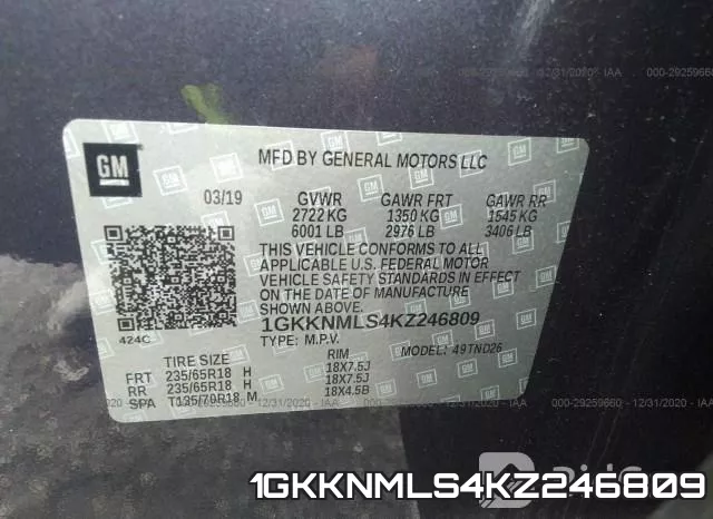 1GKKNMLS4KZ246809 фото 10
