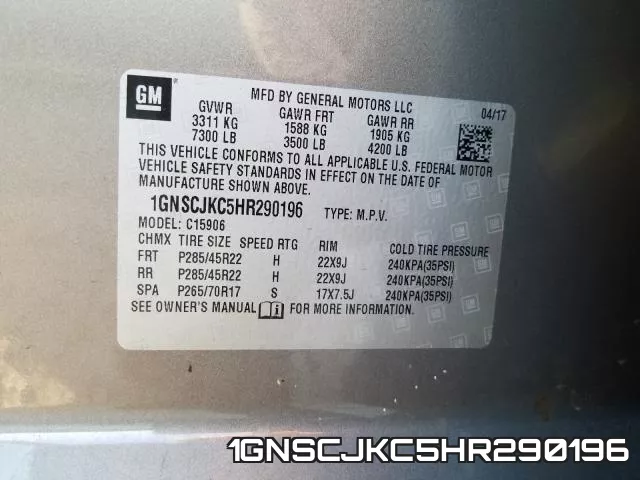 1GNSCJKC5HR290196 фото 2