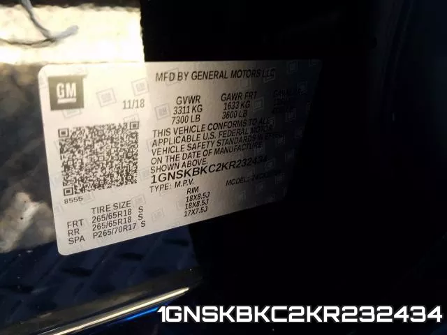 1GNSKBKC2KR232434 фото 2