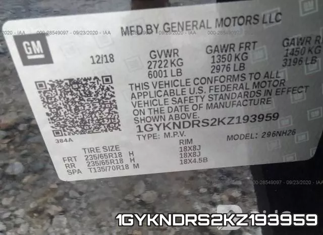 1GYKNDRS2KZ193959 фото 10