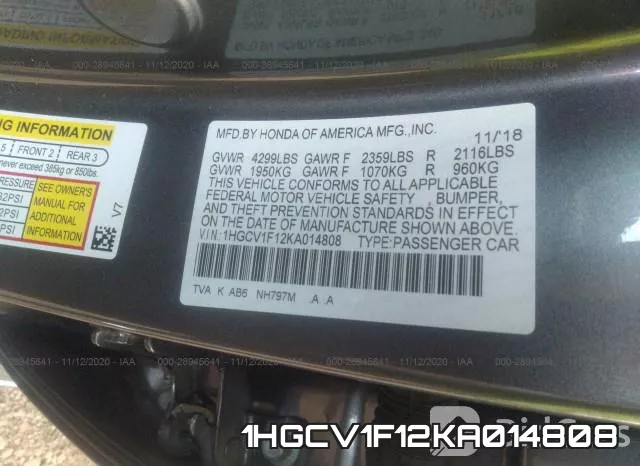 1HGCV1F12KA014808 фото 9