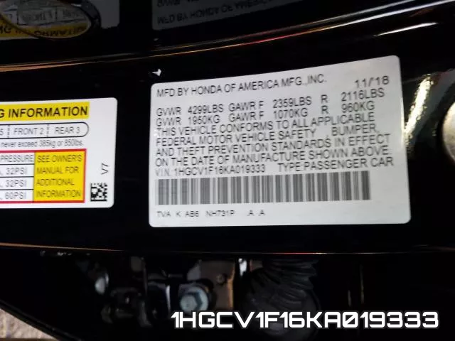 1HGCV1F16KA019333 фото 2