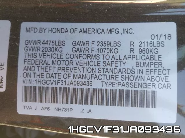 1HGCV1F31JA093436 фото 2