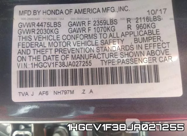 1HGCV1F38JA027255 фото 9