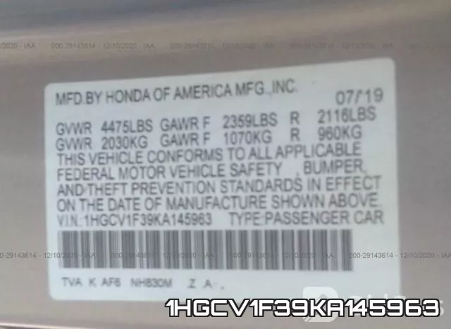 1HGCV1F39KA145963 фото 10