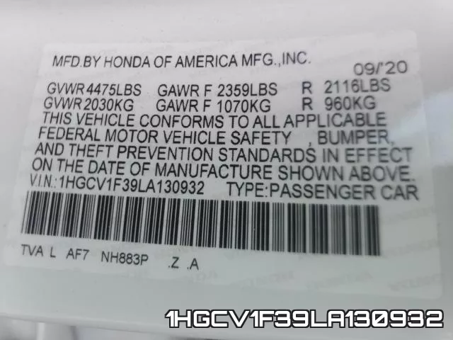 1HGCV1F39LA130932 фото 2