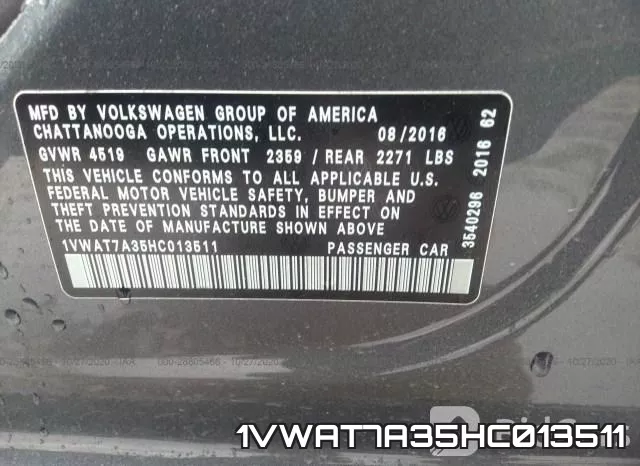 1VWAT7A35HC013511 фото 9