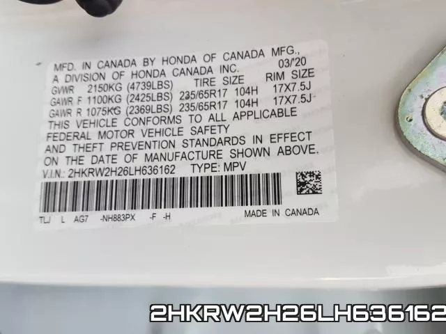 2HKRW2H26LH636162 фото 2