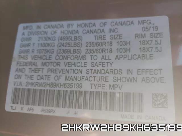 2HKRW2H89KH635199 фото 2