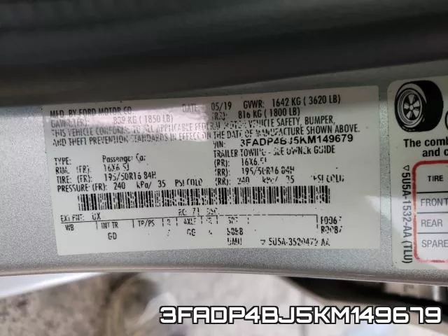 3FADP4BJ5KM149679 фото 2