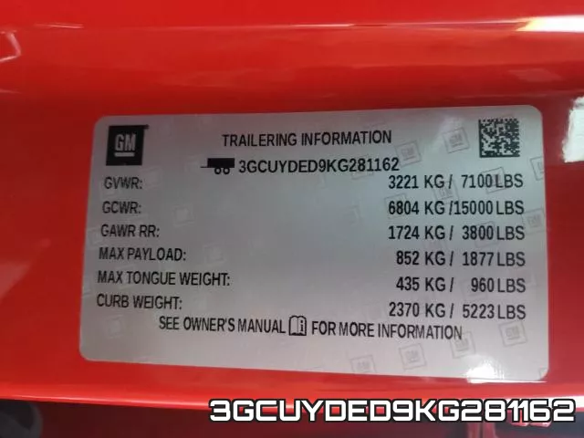 3GCUYDED9KG281162 фото 2