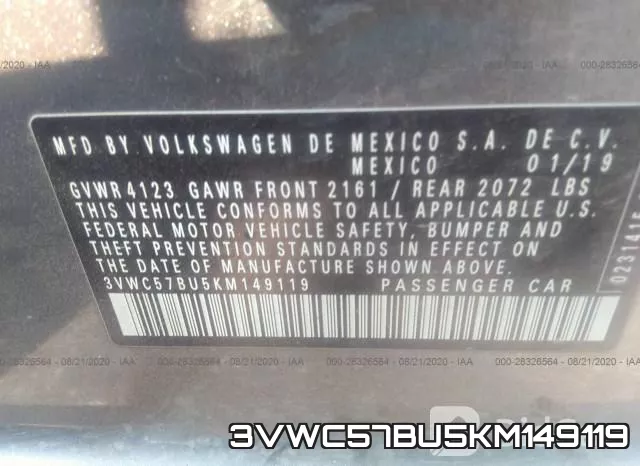 3VWC57BU5KM149119 фото 9