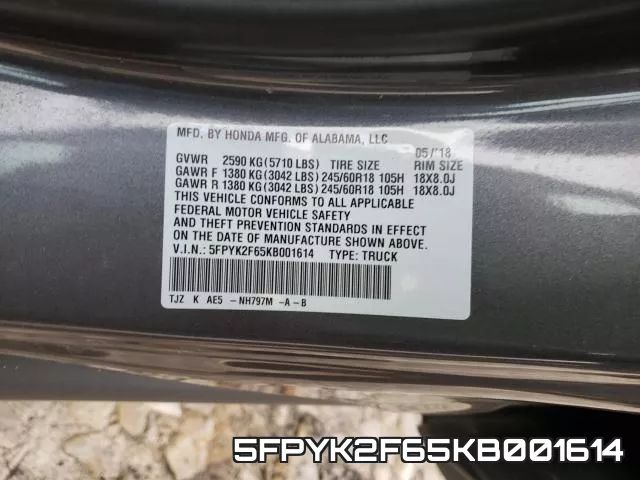 5FPYK2F65KB001614 фото 2