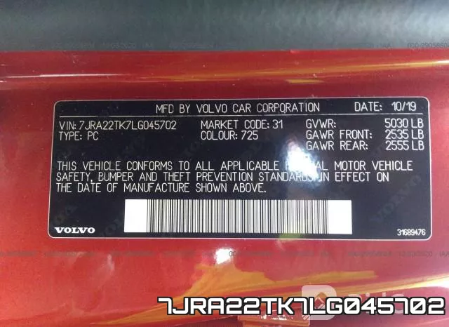 7JRA22TK7LG045702 фото 9
