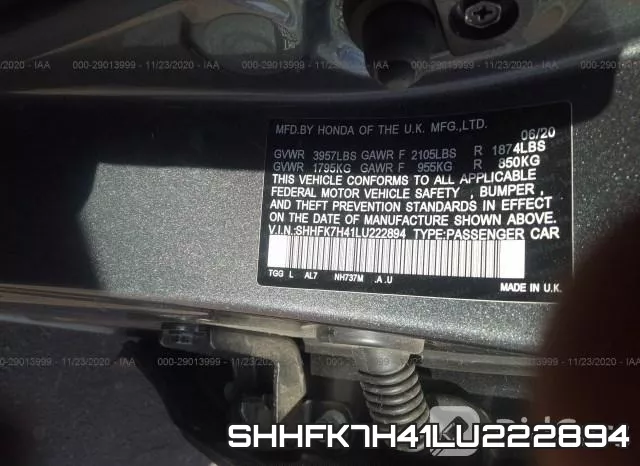 SHHFK7H41LU222894 фото 9